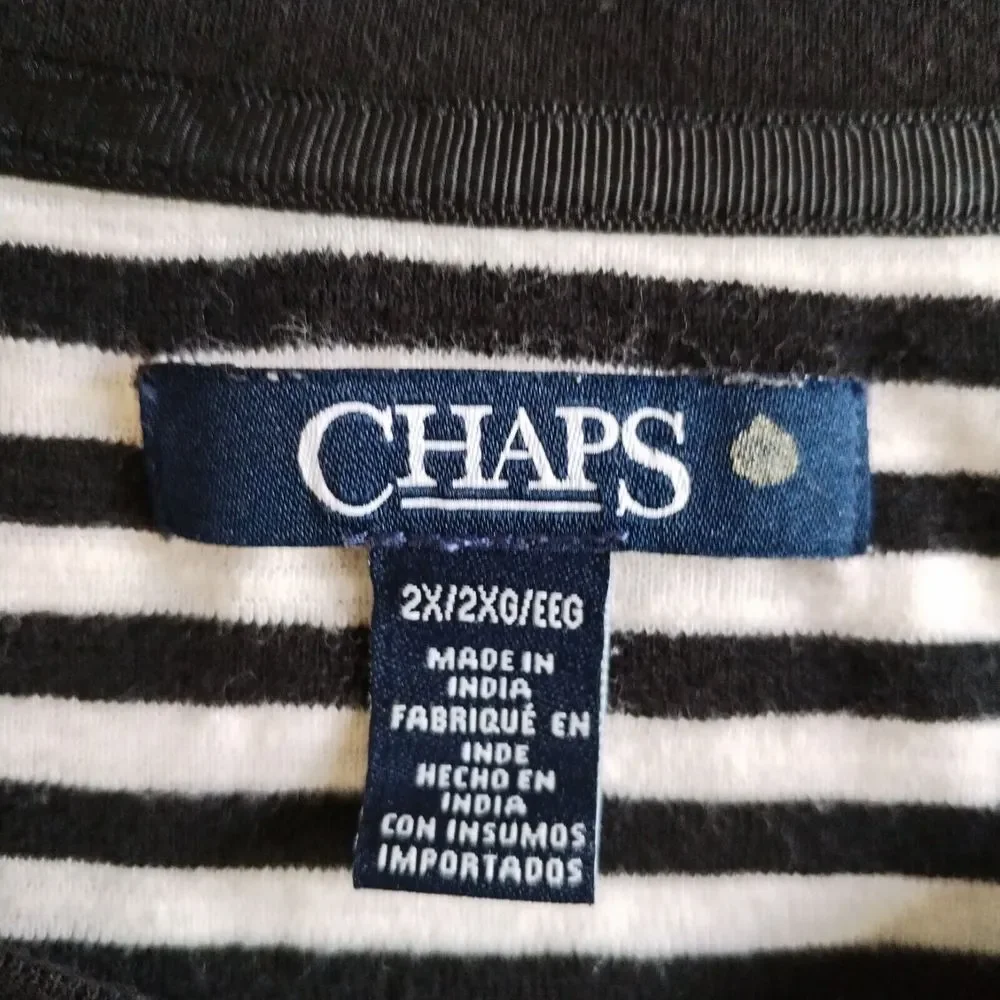 CHAPS‎ Sweater Womens 2XL 3/4 Sleeve Colorblock Stripe Knit White Navy Blue